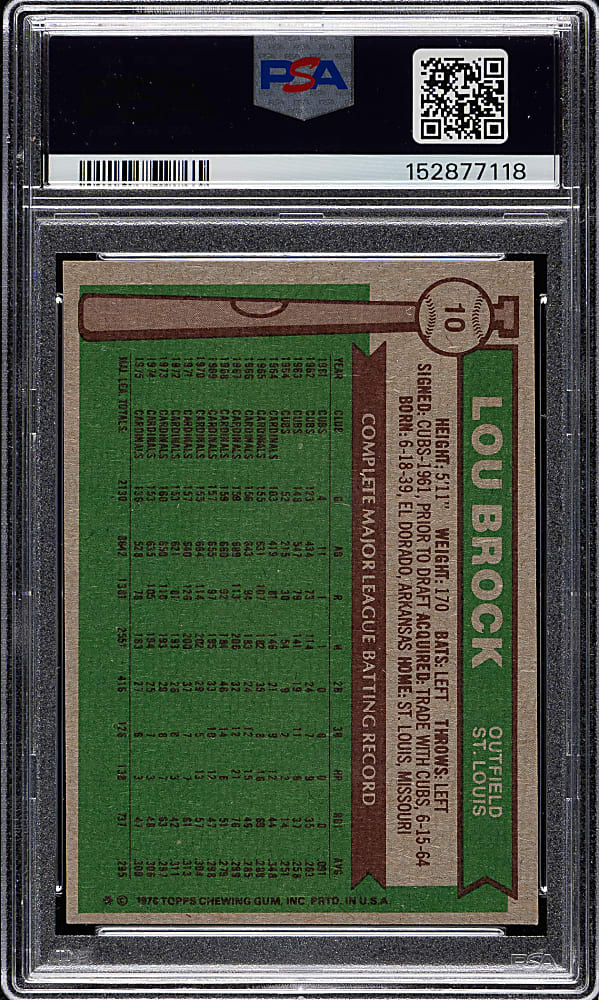 1976 Topps #10 Lou Brock PSA NM-MT 8