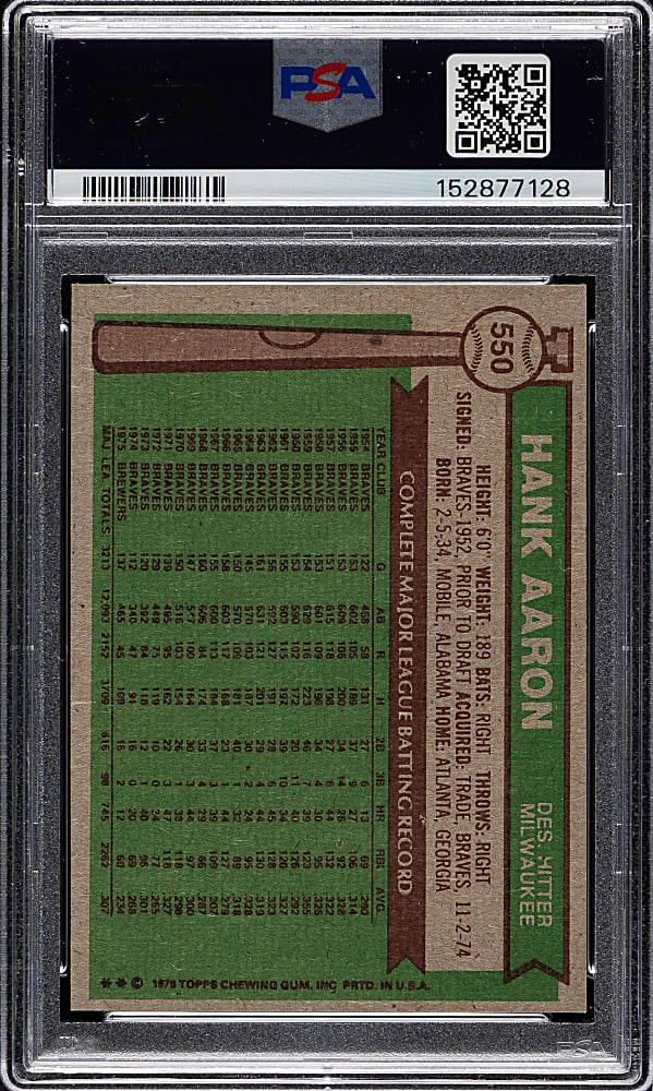 1976 Topps #550 Hank Aaron PSA NM 7