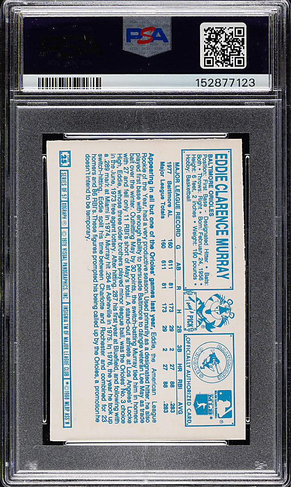 1978 Kellogg's #25 Eddie Murray PSA MINT 9