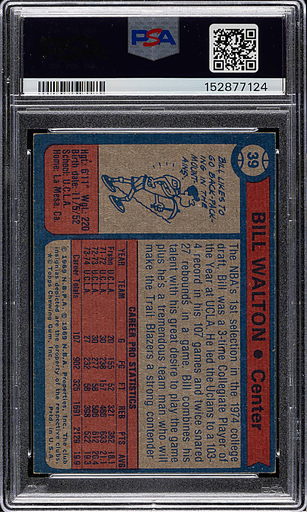 1974-1975 Topps Basketball #39 Bill Walton Rookie PSA EX-MT 6