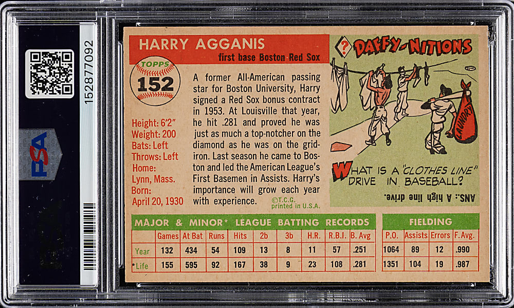 1955 Topps #152 Harry Agganis Rookie PSA NM 7