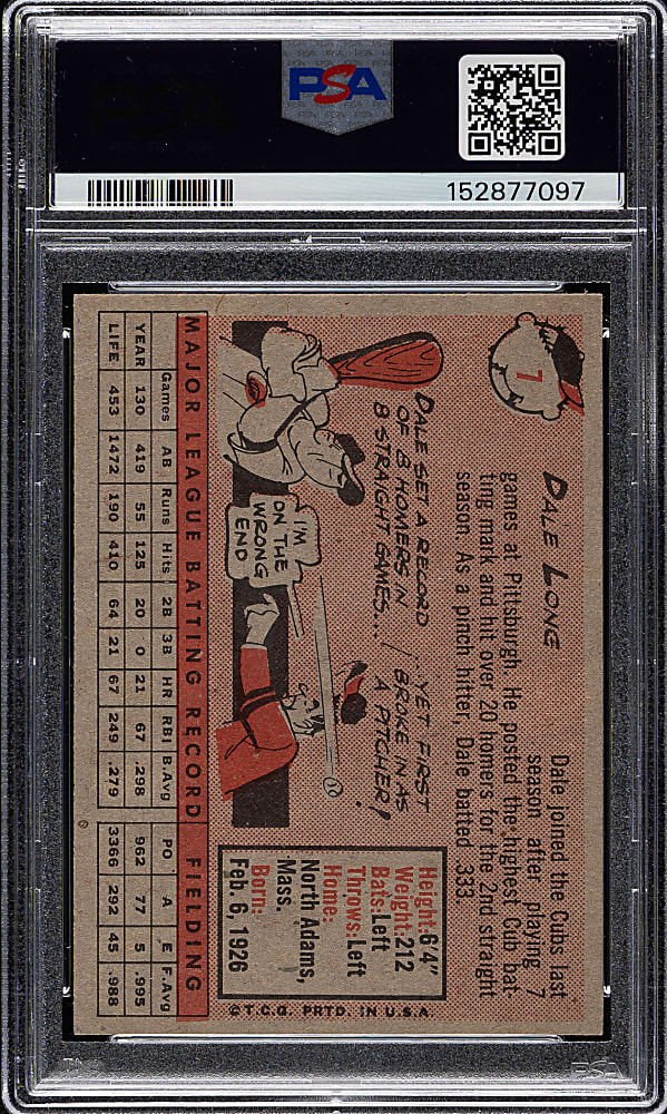 1958 Topps #7 Dale Long PSA NM 7