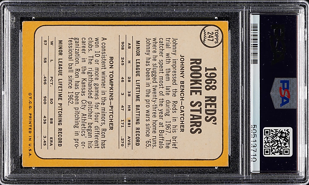 Signed 1968 Topps #247 Johnny Bench Rookie PSA/DNA GEM MINT 10