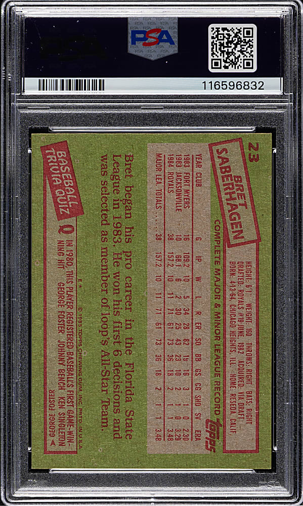 Signed 1985 Topps #23 Bret Saberhagen Rookie PSA/DNA GEM MINT 10