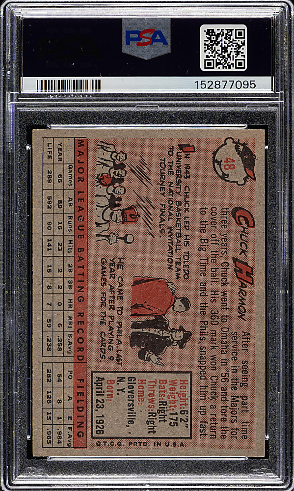 1958 Topps #48 Chuck Harmon PSA NM-MT 8