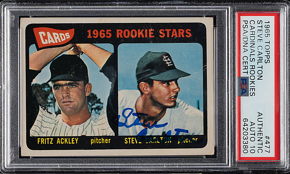 Signed 1965 Topps #477 Steve Carlton Rookie PSA/DNA GEM MINT 10