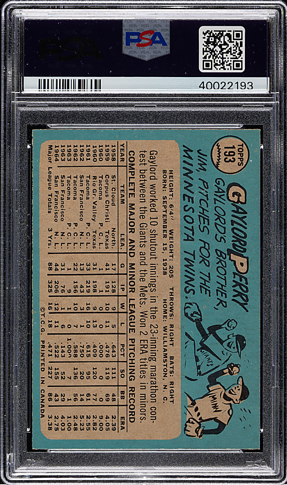 Signed 1965 Topps #477 Steve Carlton Rookie PSA/DNA GEM MINT 10