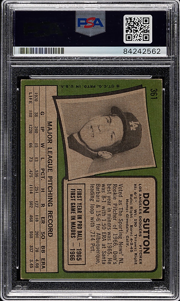 Signed 1971 Topps #361 Don Sutton  - PSA/DNA