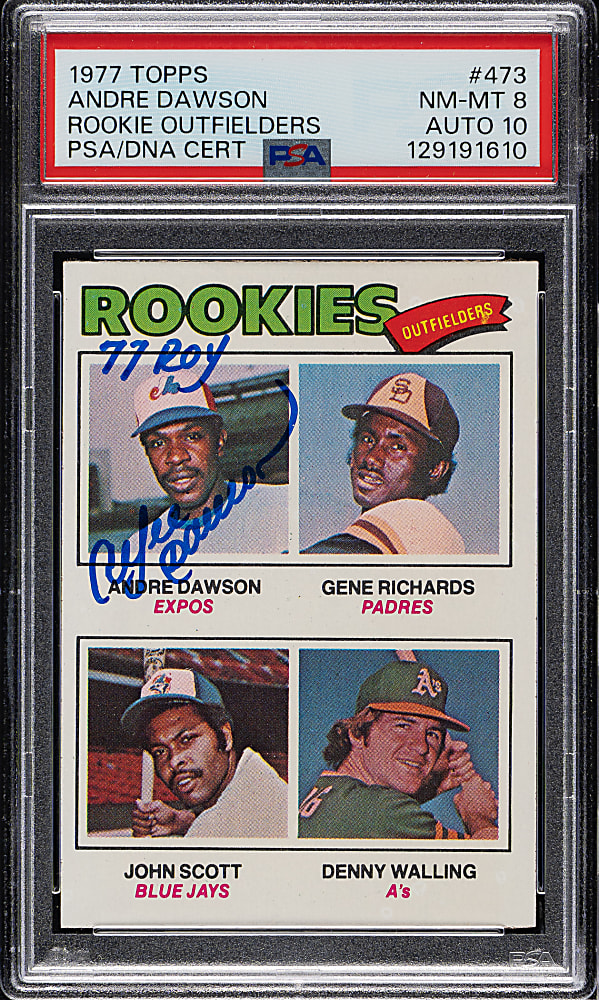 Signed 1977 Topps #473 Andre Dawson Rookie PSA NM-MT 8 with GEM MINT 10 Signature