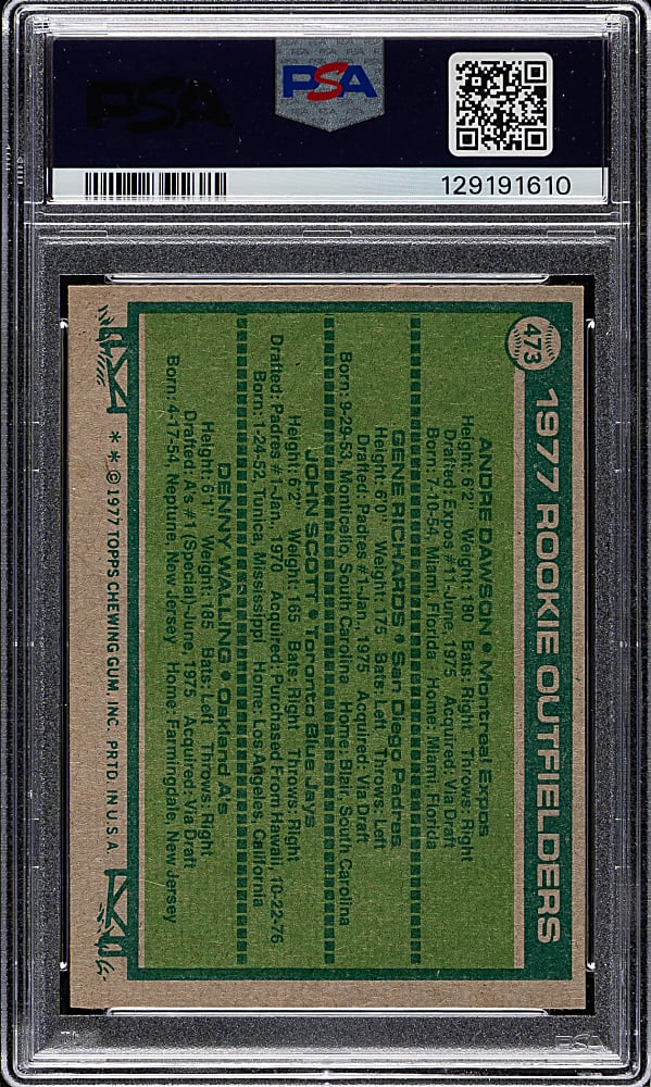 Signed 1977 Topps #473 Andre Dawson Rookie PSA NM-MT 8 with GEM MINT 10 Signature