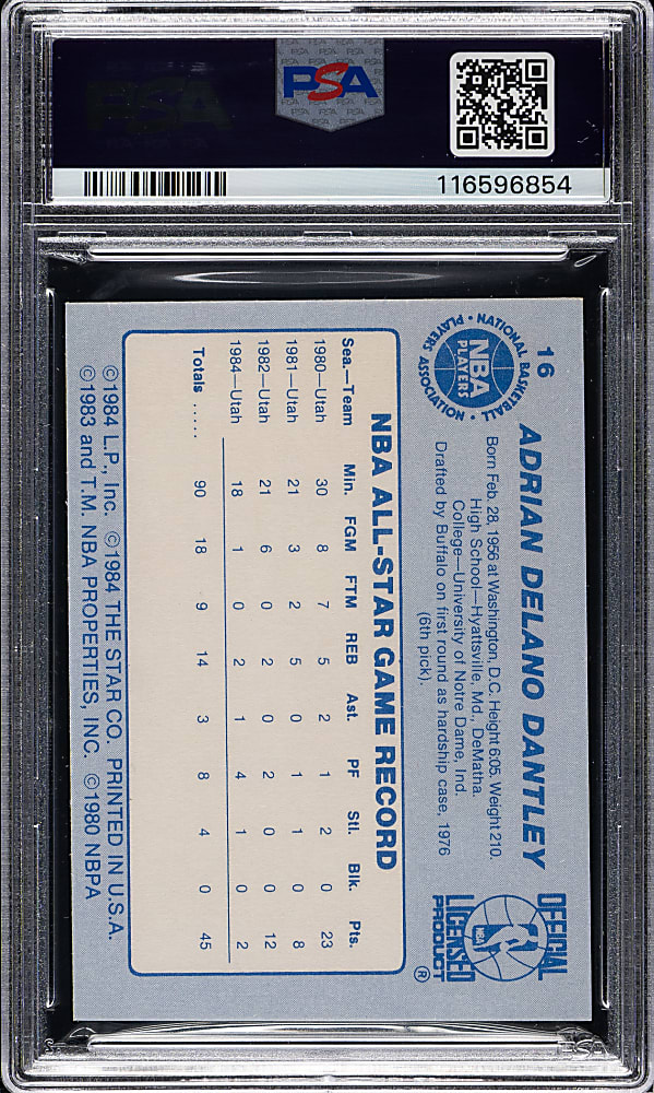 Signed 1984 Star All-Star Game Basketball #16 Adrian Dantley PSA/DNA GEM MINT 10