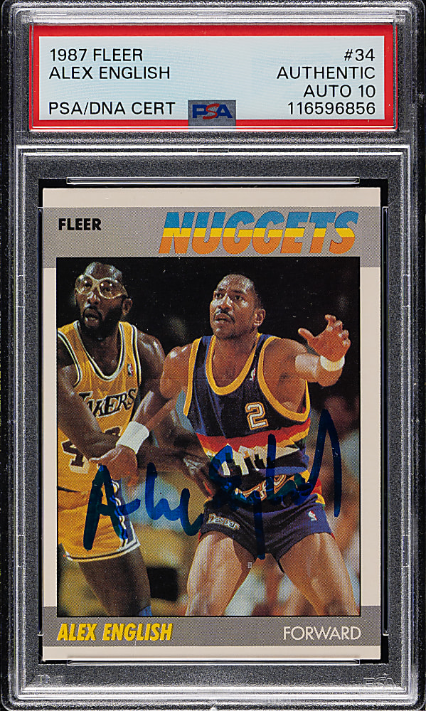 Signed 1987-1988 Fleer Basketball #34 Alex English PSA/DNA GEM MINT 10