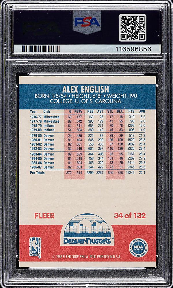 Signed 1987-1988 Fleer Basketball #34 Alex English PSA/DNA GEM MINT 10