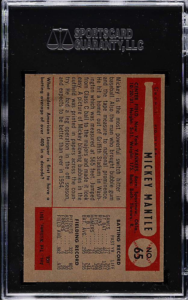 1954 Bowman #65 Mickey Mantle SGC VG/EX 4