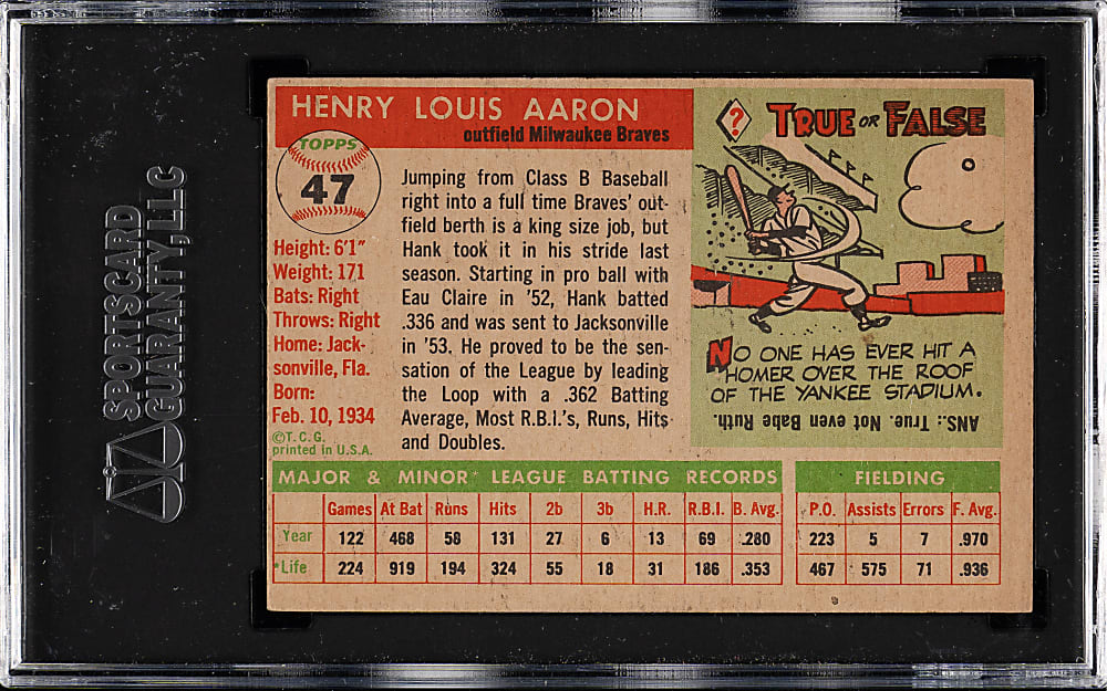 1955 Topps #47 Hank Aaron SGC EX+ 70