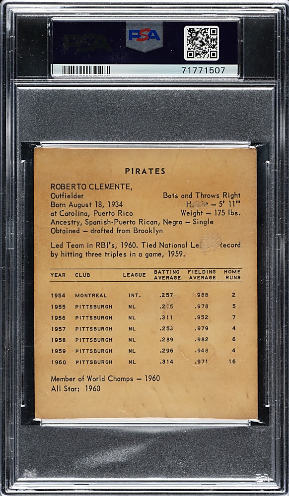 1960 Kahn's Wieners Roberto Clemente PSA POOR 1