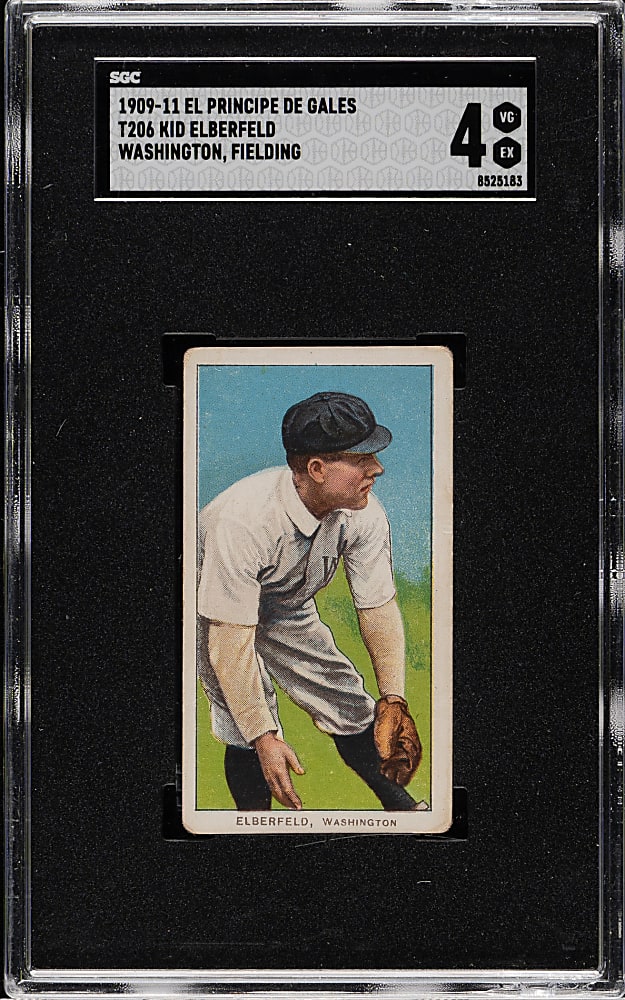 1909-1911 T206 White Border Kid Elberfeld Washington, Fielding SGC VG/EX 4 - El Principe de Gales Back