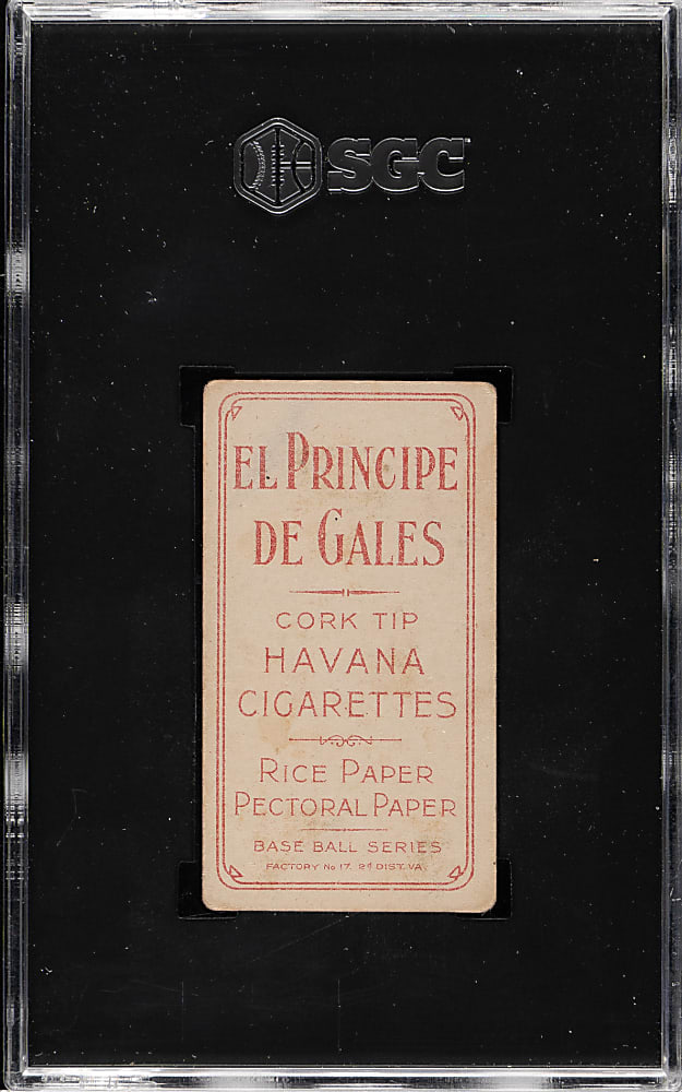 1909-1911 T206 White Border Kid Elberfeld Washington, Fielding SGC VG/EX 4 - El Principe de Gales Back