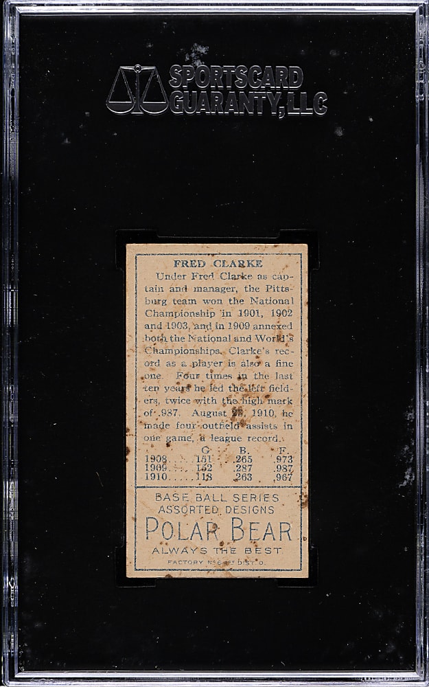 1911 T205 Gold Border Fred Clarke SGC VG 40 - Polar Bear Back
