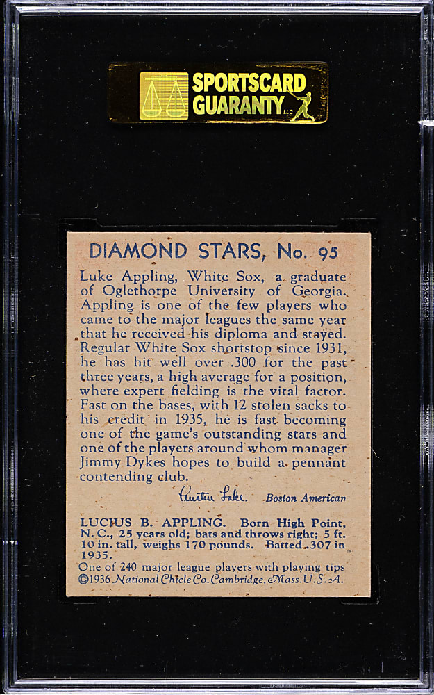 1934-1936 R327 Diamond Stars #95 Luke Appling SGC EX 60