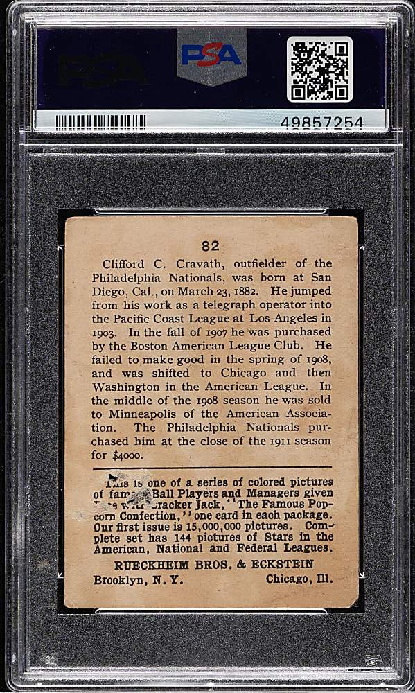 1914 E145 Cracker Jack #82 Gavvy Cravath PSA POOR 1 (MK)