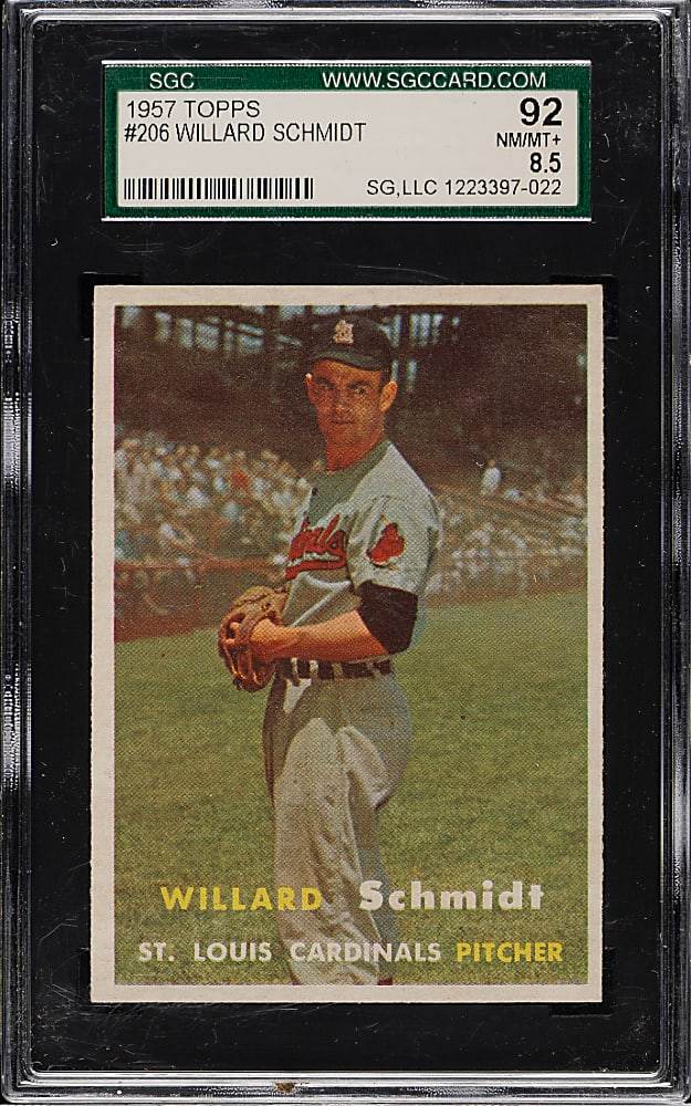 1957 Topps #206 Willard Schmidt SGC NM/MT+ 92