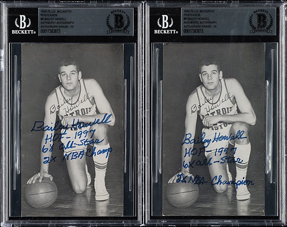 Signed 1950-1970 J. D. McCarthy Postcard Basketball Bailey Howell Beckett GEM MINT 10 Pair
