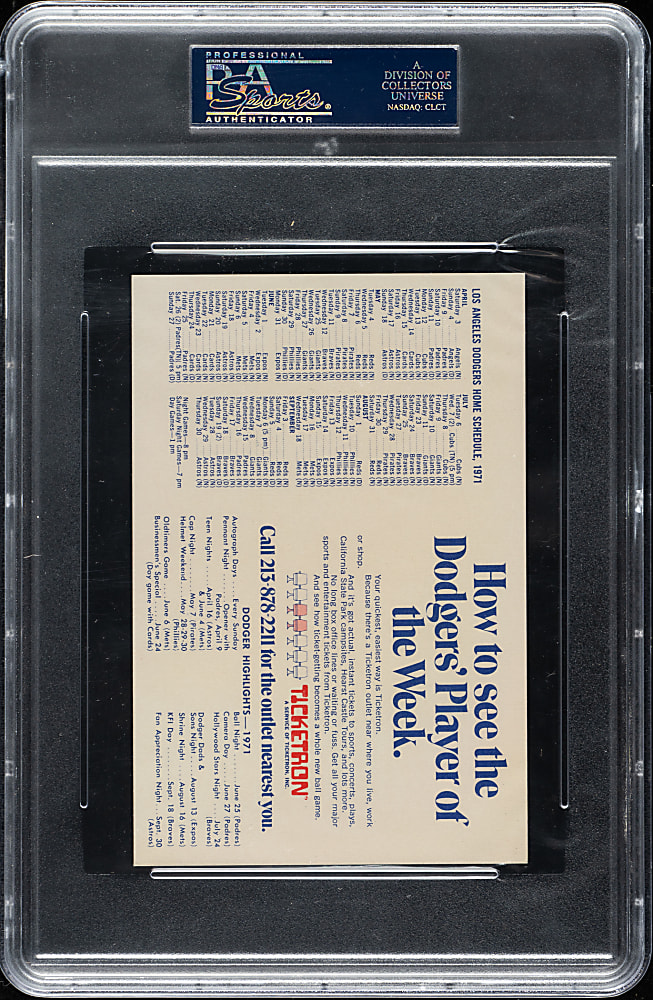 1971 Ticketron Los Angeles Dodgers Steve Garvey PSA NM+ 7.5
