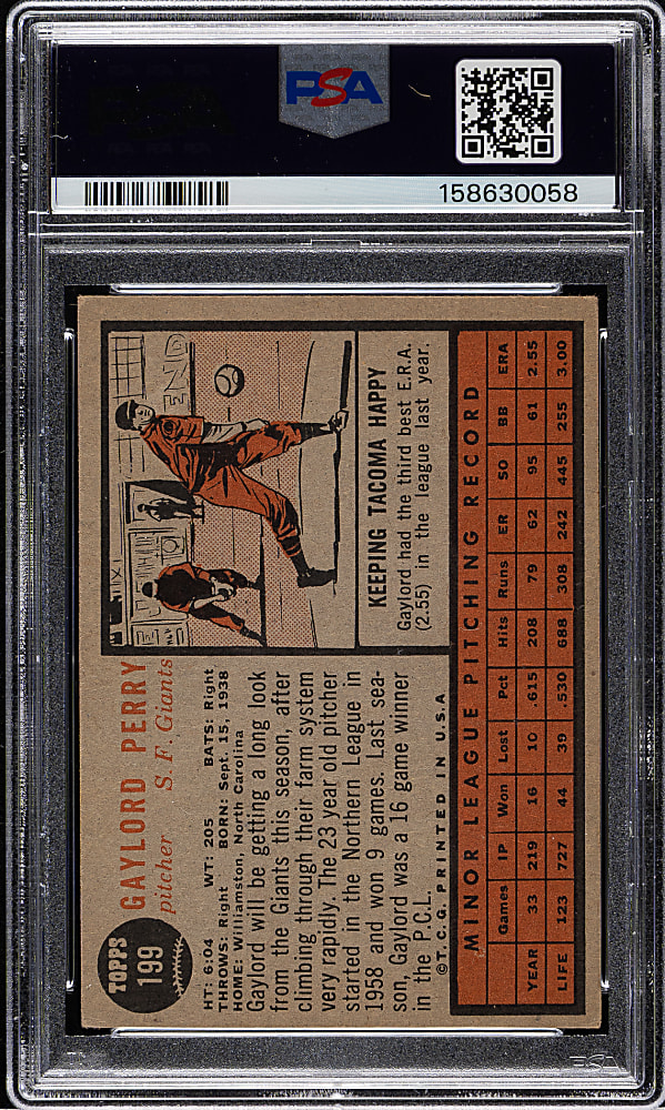 1962 Topps #199 Gaylord Perry Rookie PSA VG 3