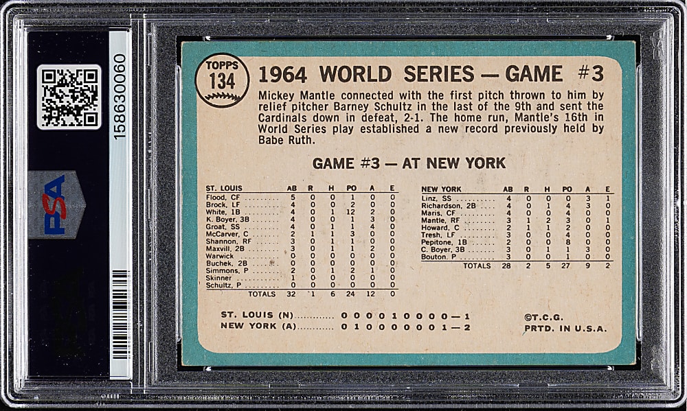 1965 Topps #134 Mickey Mantle's Clutch Home Run PSA VG 3