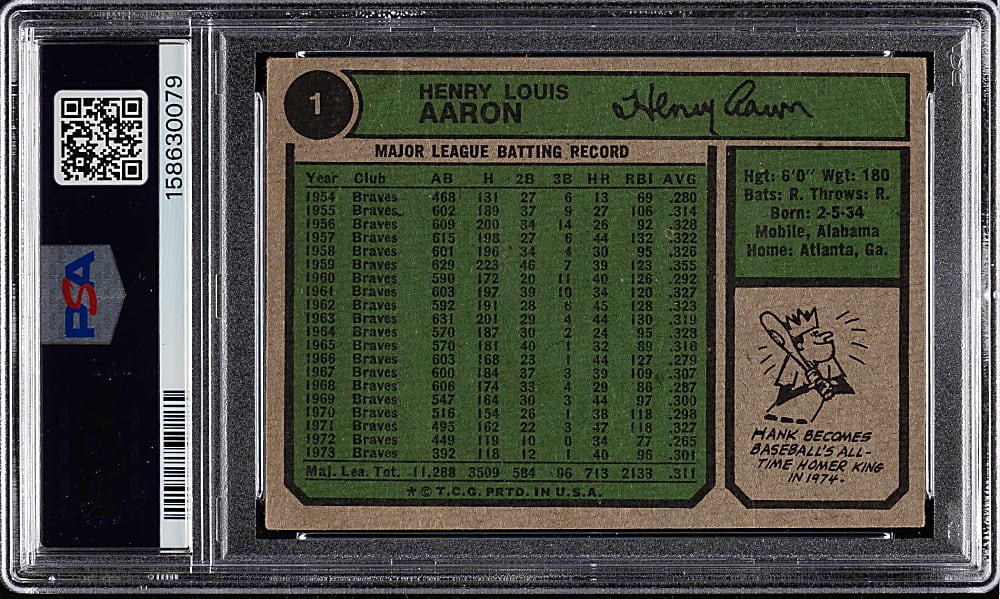 1974 Topps #1 Hank Aaron All-Time Home Run King PSA GOOD 2