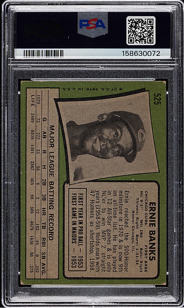 1971 Topps #525 Ernie Banks PSA VG 3