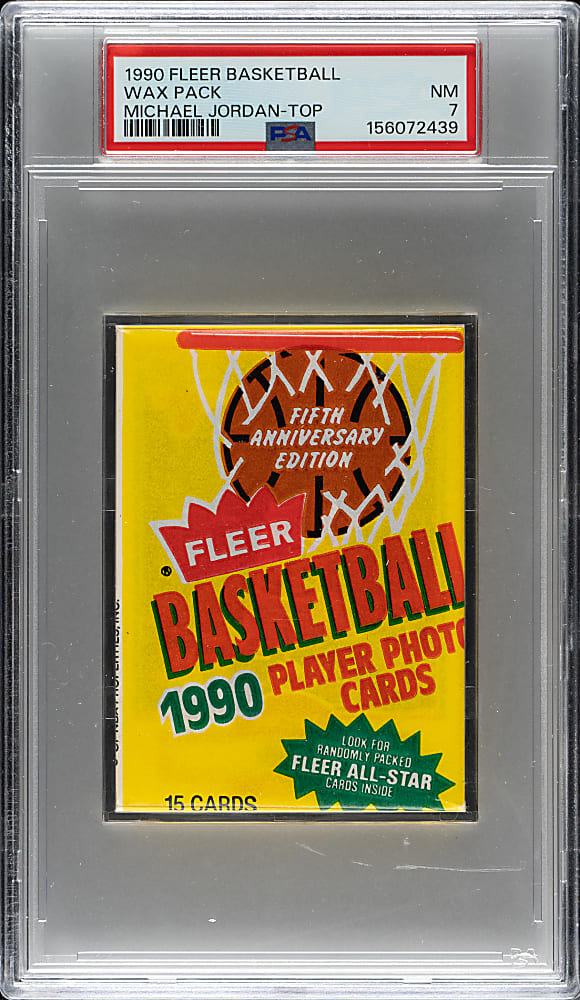 1990-1991 Fleer Basketball Unopened Wax Pack PSA NM 7 - Michael Jordan on Top