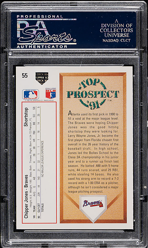 1991 Upper Deck #55 Chipper Jones Rookie PSA GEM MINT 10