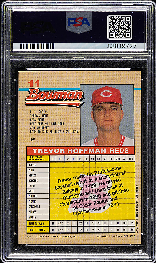 1992 Bowman #11 Trevor Hoffman Rookie PSA GEM MINT 10