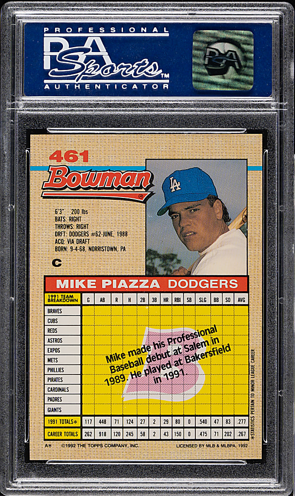 1992 Bowman #461 Mike Piazza Rookie PSA GEM MINT 10