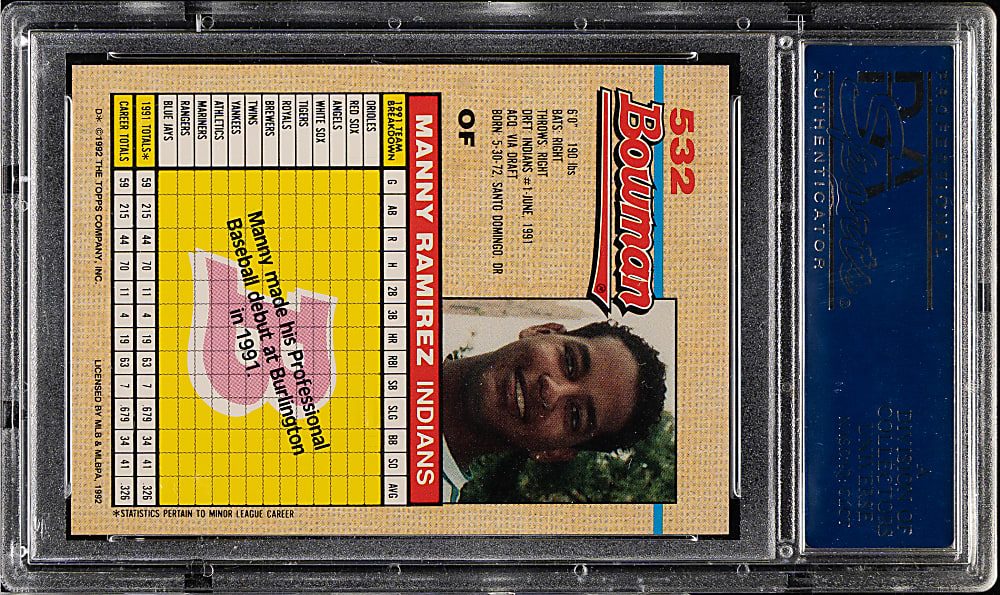 1992 Bowman #532 Manny Ramirez Rookie PSA GEM MINT 10