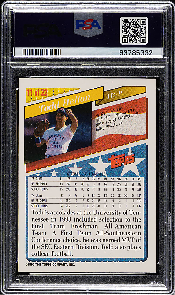 1993 Bazooka Team USA #11 Todd Helton Rookie PSA MINT 9
