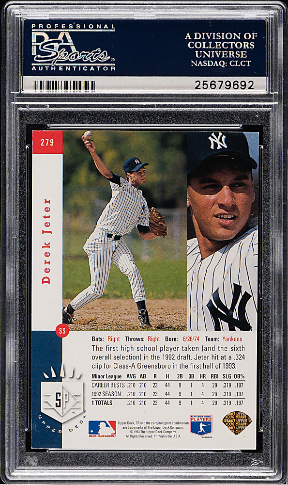 1993 Upper Deck SP Foil #279 Derek Jeter Rookie PSA NM-MT 8