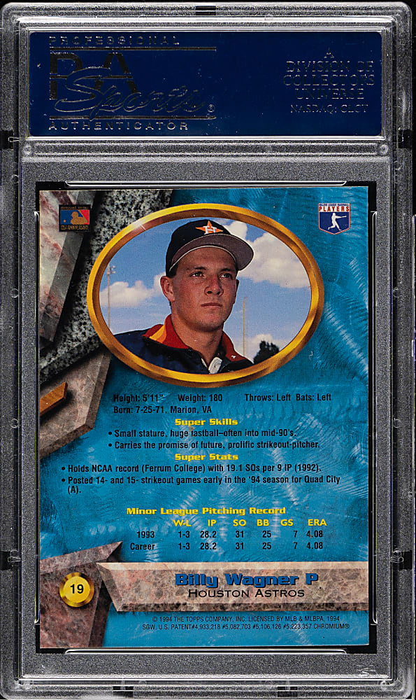 1994 Bowman's Best #19 Billy Wagner Blue Rookie PSA GEM MINT 10