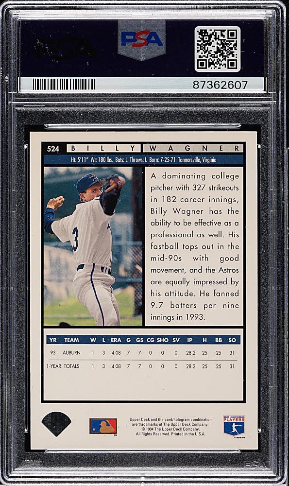 1994 Upper Deck #524 Billy Wagner Rookie PSA GEM MINT 10