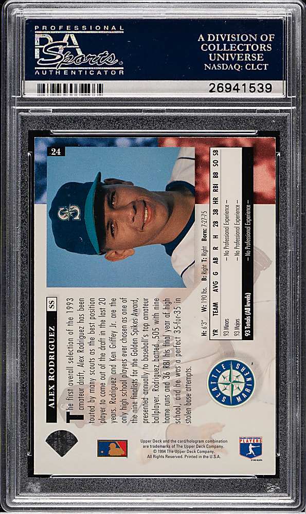 1994 Upper Deck #24 Alex Rodriguez Rookie PSA GEM MINT 10
