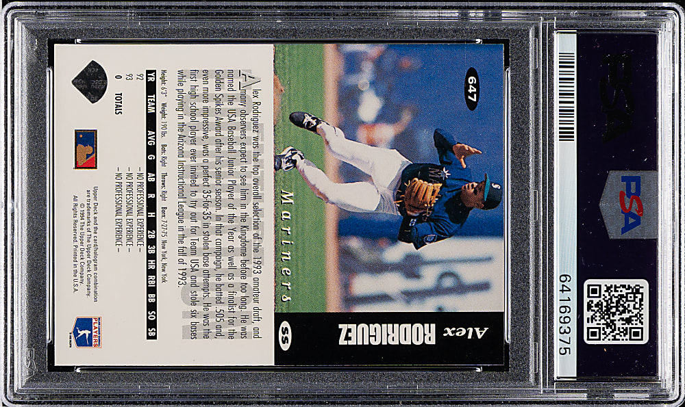 1994 Upper Deck Collector's Choice #647 Alex Rodriguez Rookie PSA GEM MINT 10