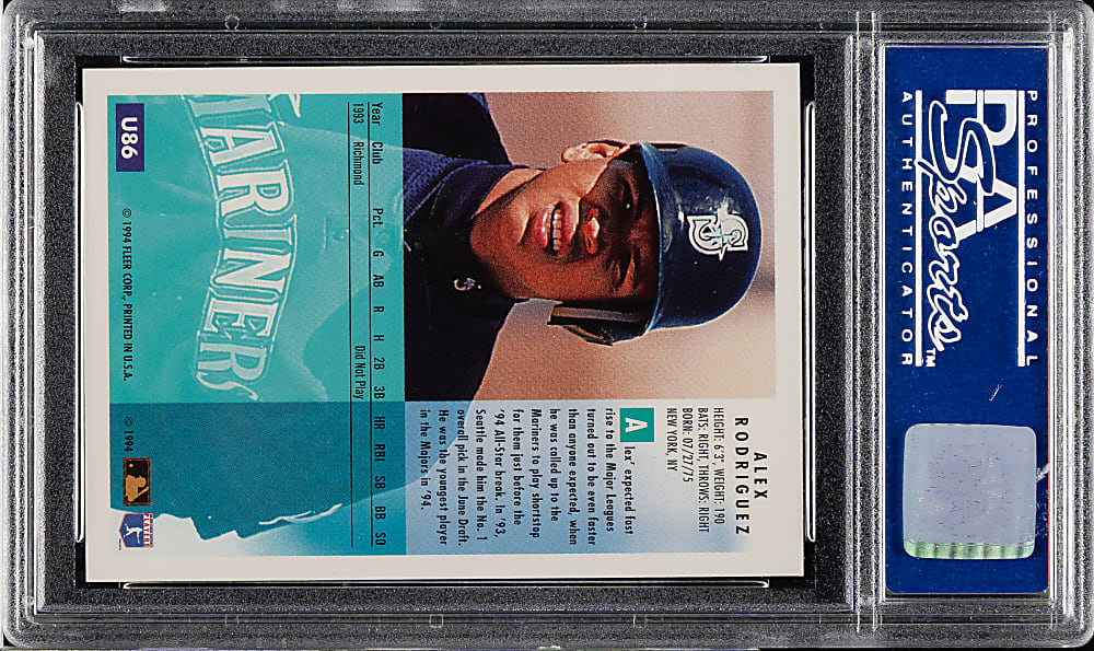 1994 Fleer Update #U86 Alex Rodriguez Rookie PSA GEM MINT 10