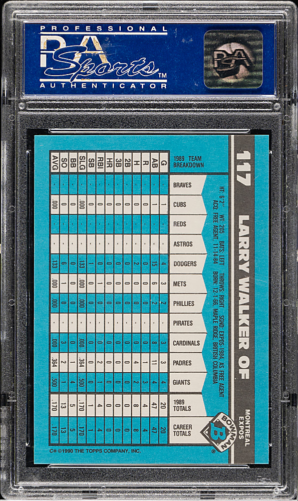 1990 Bowman Tiffany #117 Larry Walker Rookie PSA GEM MINT 10
