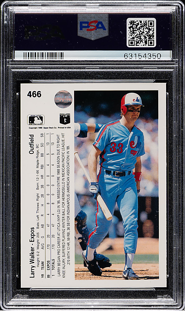 1990 Upper Deck #466 Larry Walker Rookie PSA GEM MINT 10
