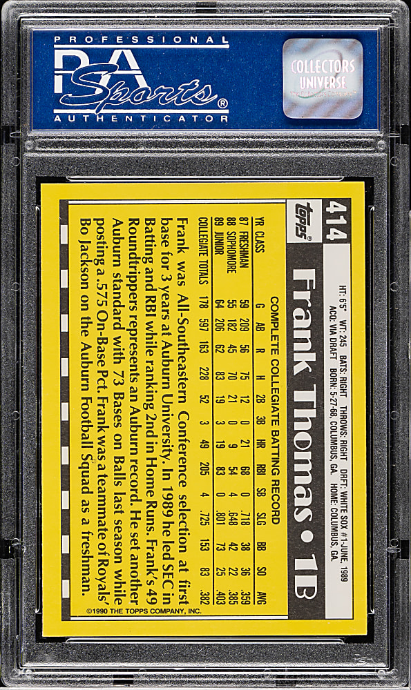 1990 Topps Tiffany #414 Frank Thomas Rookie PSA MINT 9