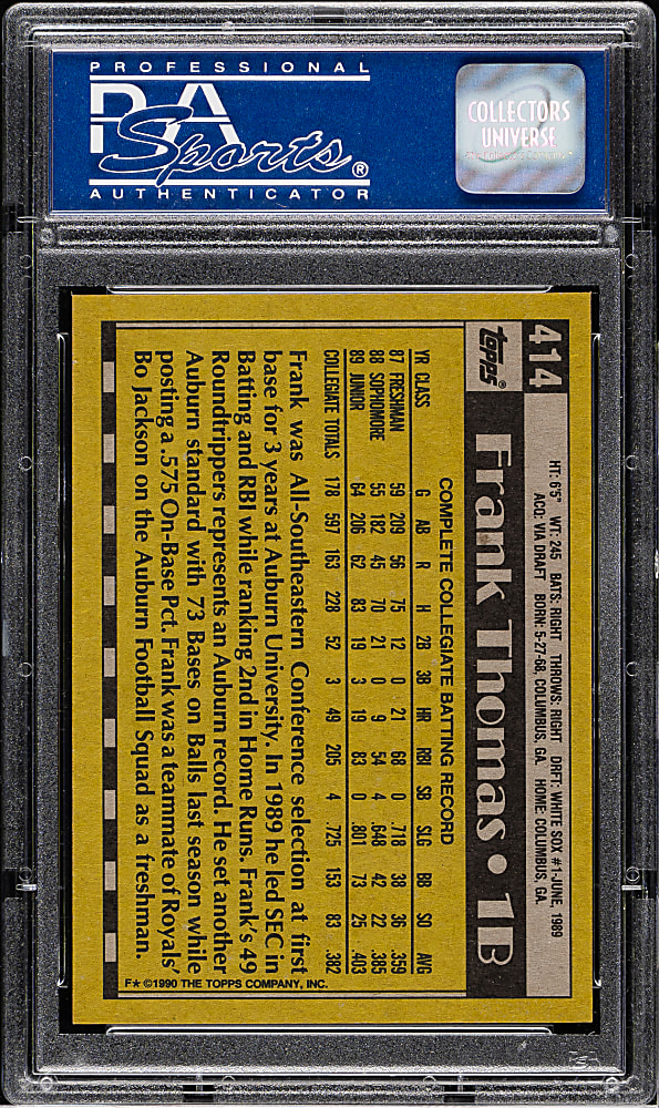 1990 Topps #414 Frank Thomas Rookie PSA GEM MINT 10