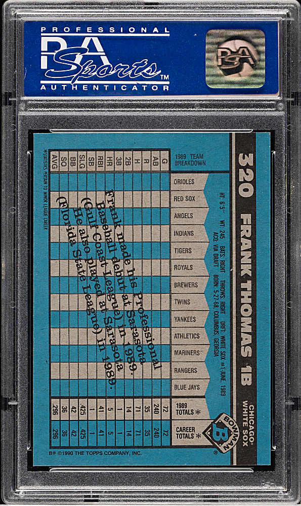 1990 Bowman #320 Frank Thomas Rookie PSA GEM MINT 10