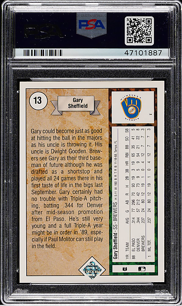1989 Upper Deck #13 Gary Sheffield Rookie PSA GEM MINT 10